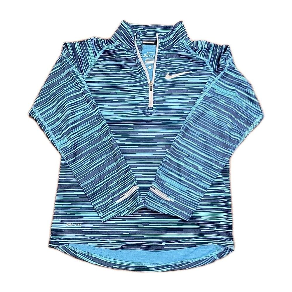 Nike Dry Fit Running Shirt 1/4 Zip Blue Kids Size S